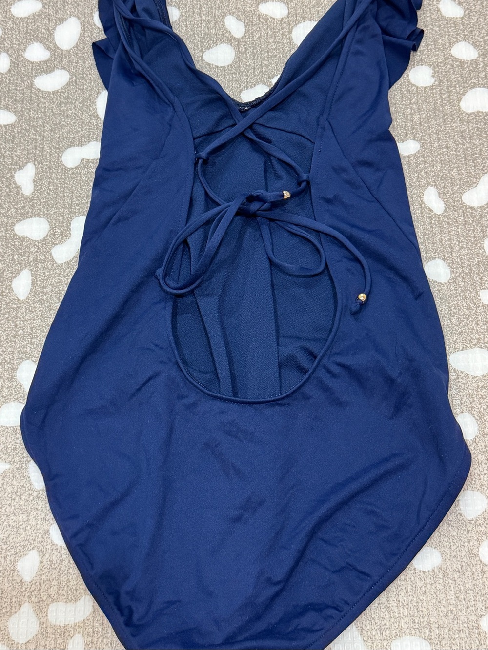 Polo Ralph Lauren double ruffle one-piece swimsuit navy deep V-neck criss cross - Picture 4 of 9